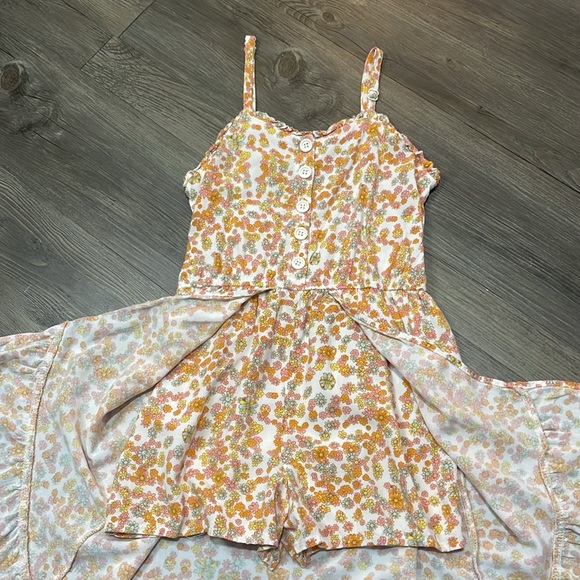 Girls Romper/Dress - Orange/Pink Flower - M (7/8) - Picture 2 of 5